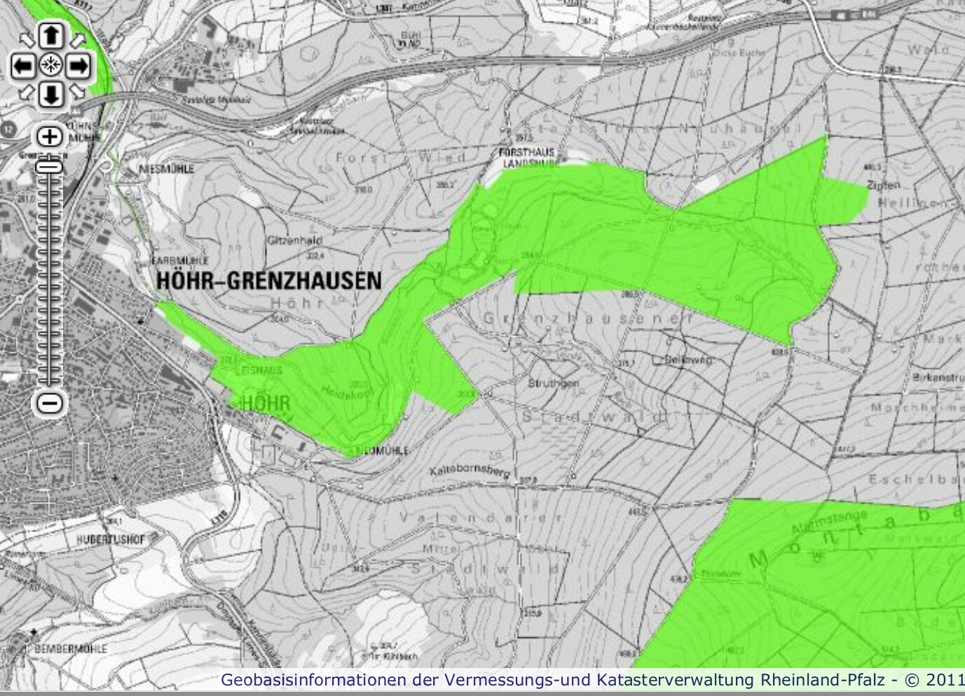 Auszug aus der Karte zum FFH-Gebiet "Saynbachtal - Brexbachtal", Quelle: Geobasisinformation der Vermessungs- und Katasterverwaltung Rheinland-Pfalz